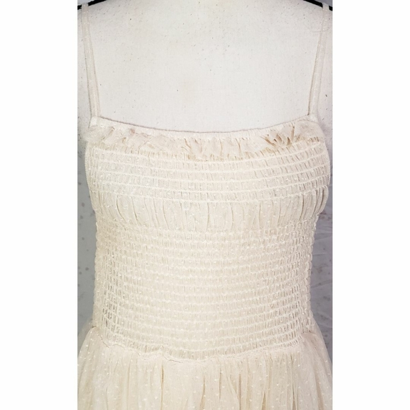 Free People Intimately Maxi Dress Sheer Ivory Swiss Dot Ruched A Line Long - Picture 3 of 4